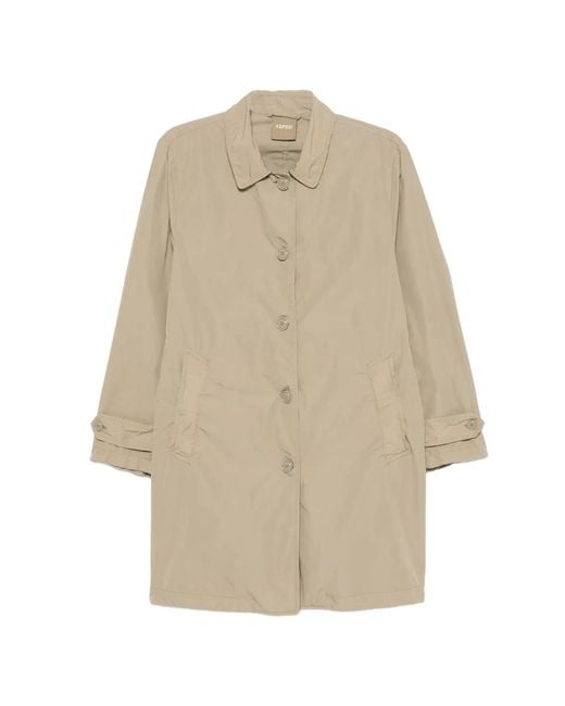 Aspesi Natural Button-Up Long-Sleeve Trench Coat
