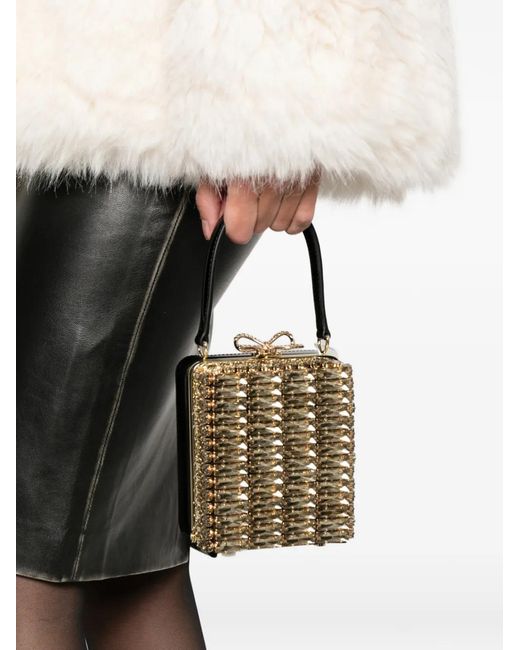 Self-Portrait White Crystal-Embellished Top-Handle Mini Bag