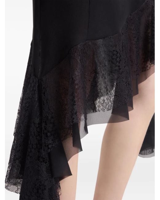 Nina Ricci Black Asymmetric Lace-Trim Midi Skirt