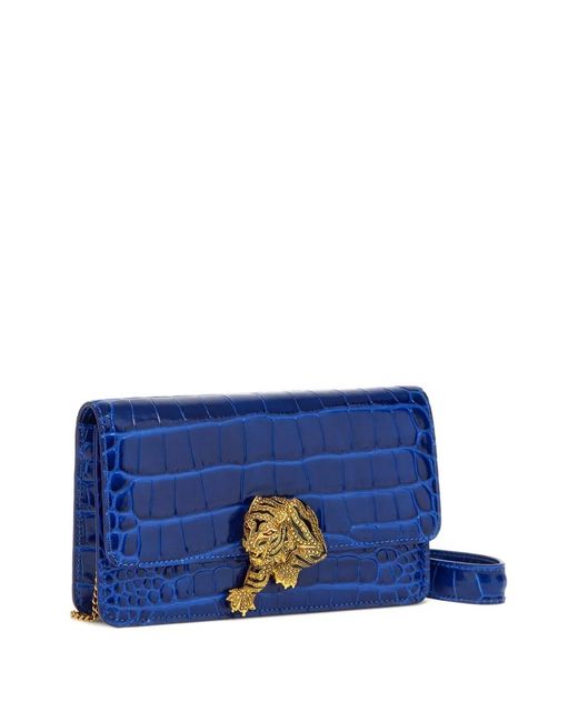Roberto Cavalli Blue Crocodile-Effect Shoulder Bag