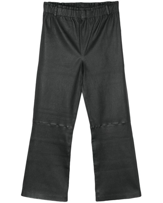 Arma Gray Leather Straight Trousers