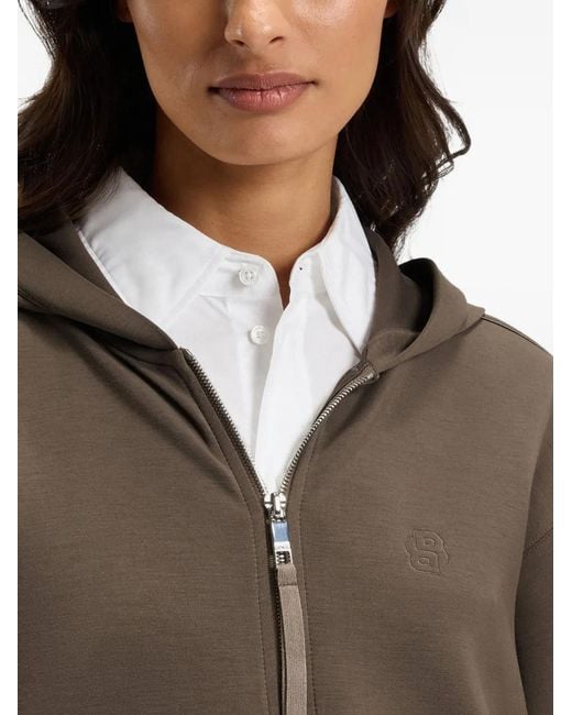 Boss Brown Fur-Panel Zip-Up Hoodie