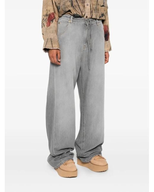DARKPARK Gray Drawstring-Waist Wide-Leg Jeans