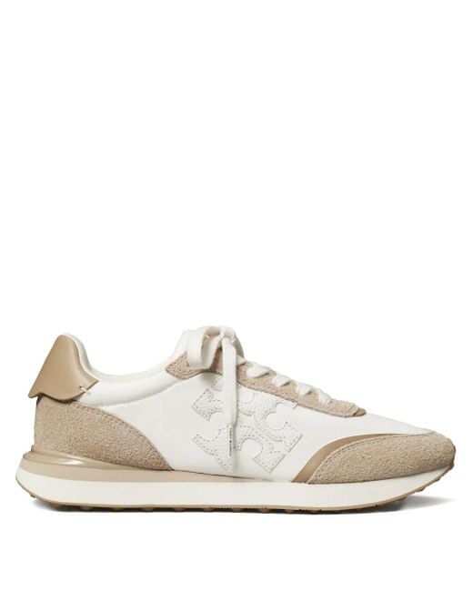 Tory Burch White Destiny Suede-Panel Sneakers