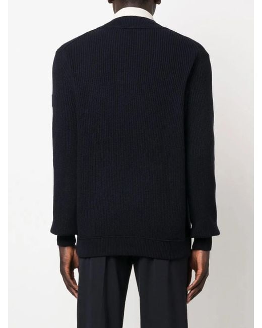 Boss Blue Zipped-Up Knit Cardigan for men