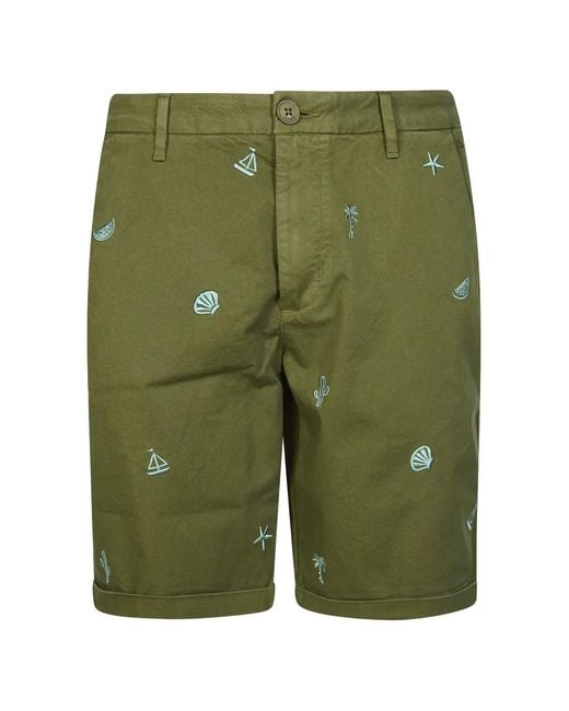 Sun 68 Green Embroidered Bermuda Shorts for men