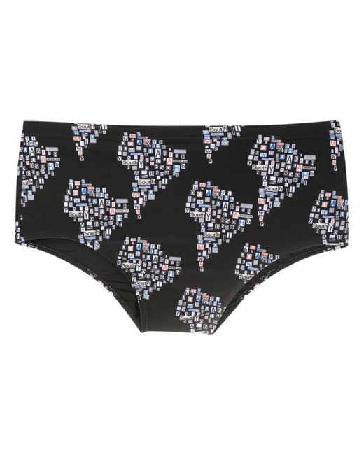 Amir Slama Black Graphic-Print Swim Trunks for men