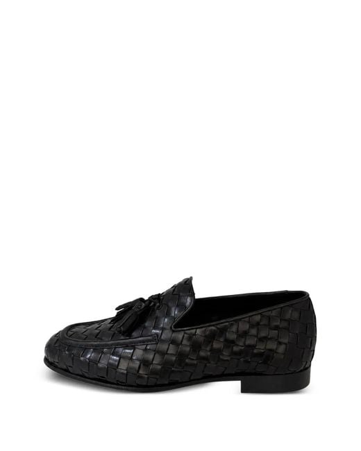 Franzese Collection Black Woven-Leather Tassel Loafers for men