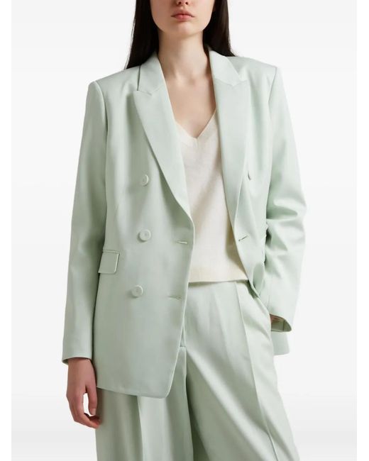 Another Tomorrow Green Double-Breasted Wool Blazer