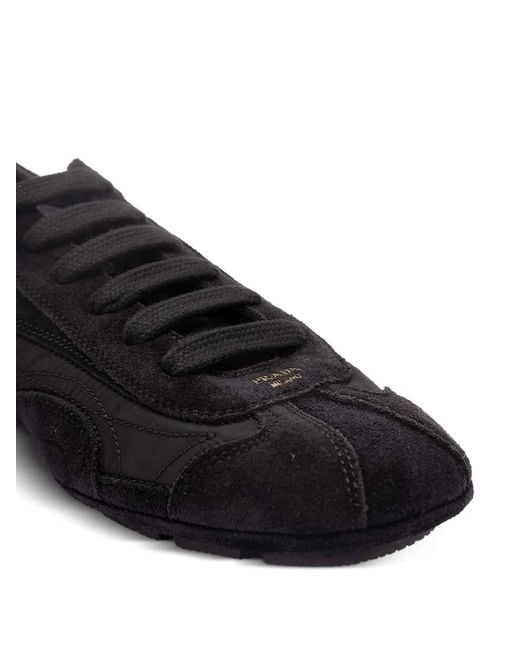 Prada Black Panelled Lace-Up Sneakers