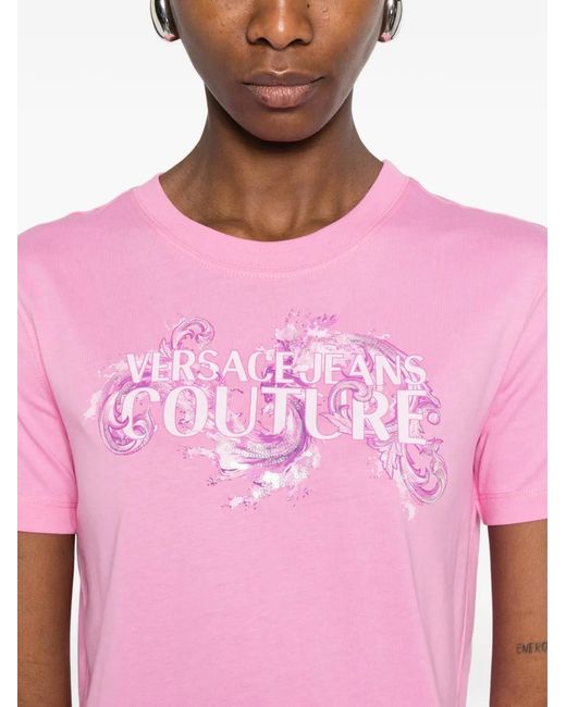 Versace Jeans Couture Pink Logo-Print T-Shirt