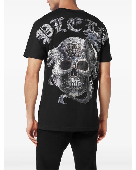 Philipp Plein Black T-Shirt Round Neck Ss Skull for men