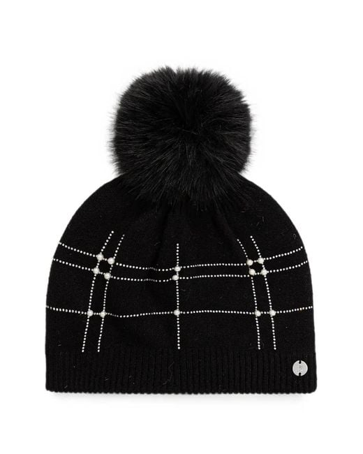 Joseph Ribkoff Black Pompom Detail Beaded Beanie