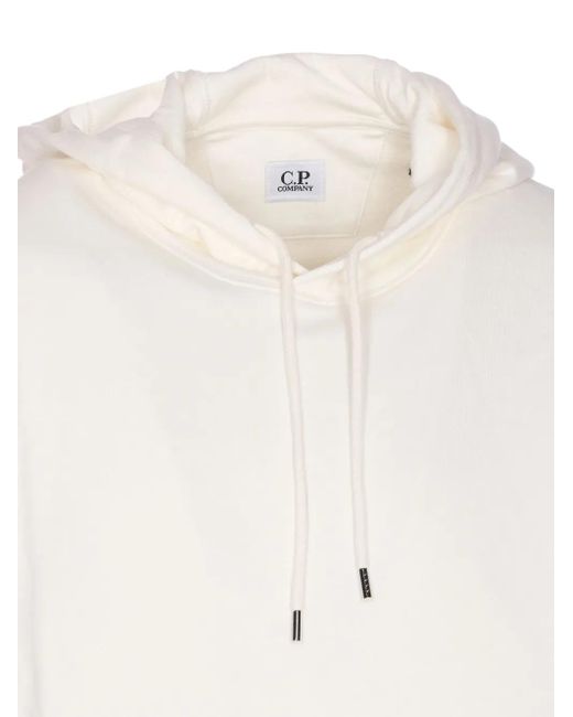 Sudadera de algodón con capucha y parche del logo C P Company de hombre de color White