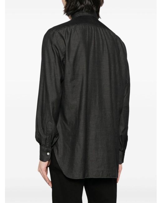 Chemise en coton stretch à col italien Kiton pour homme en coloris Black