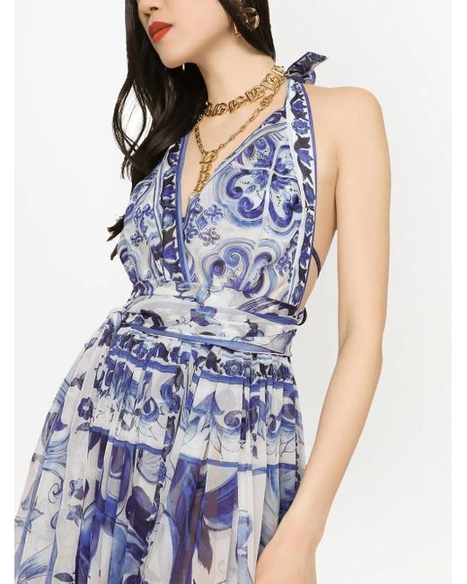Dolce & Gabbana Purple Majolica-Print Chiffon Maxi Dress