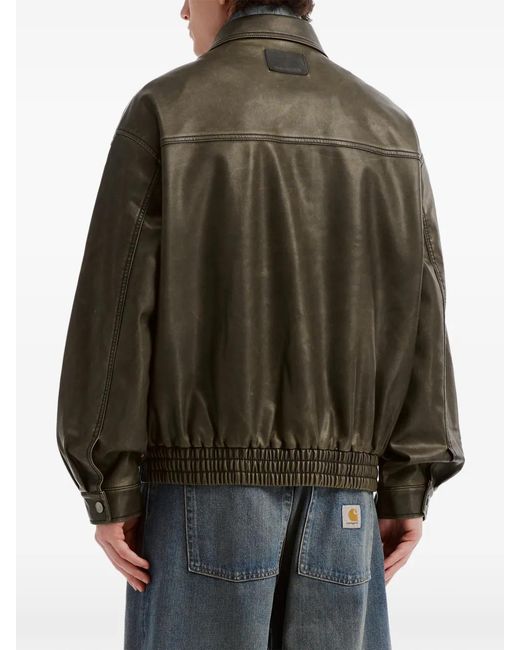 Izzue Green Logo-Embossed Bomber Jacket for men