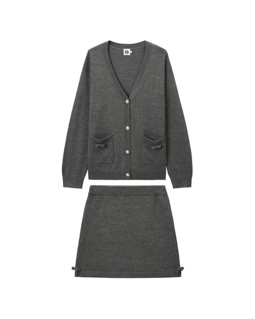 B+ AB Gray Bow-Detailed Knitted Skirt Set