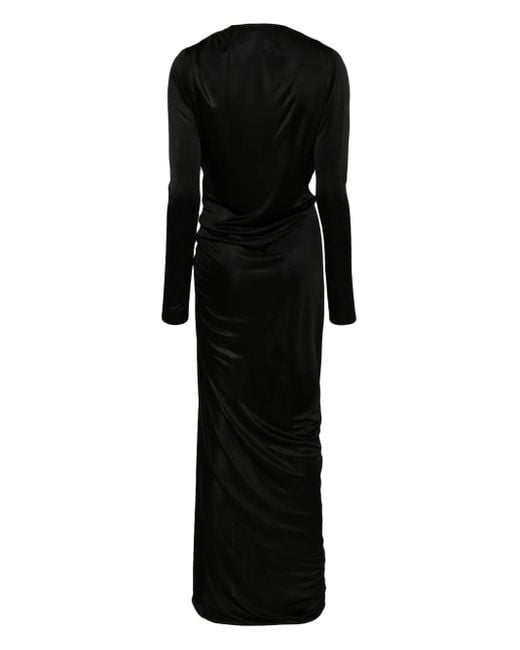Atlein Black Gathered Wrap Gown