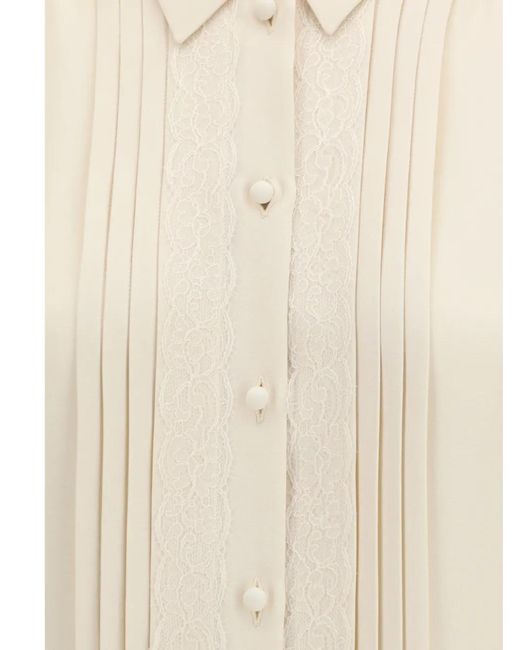 Valentino Garavani White Cady Lace-Trim Pintuck Shirt