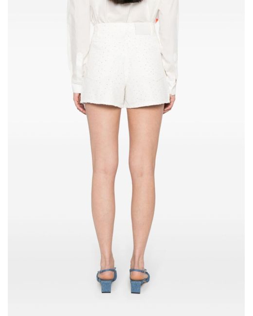 Maje White Rhinestone-embellished Cotton Denim Shorts