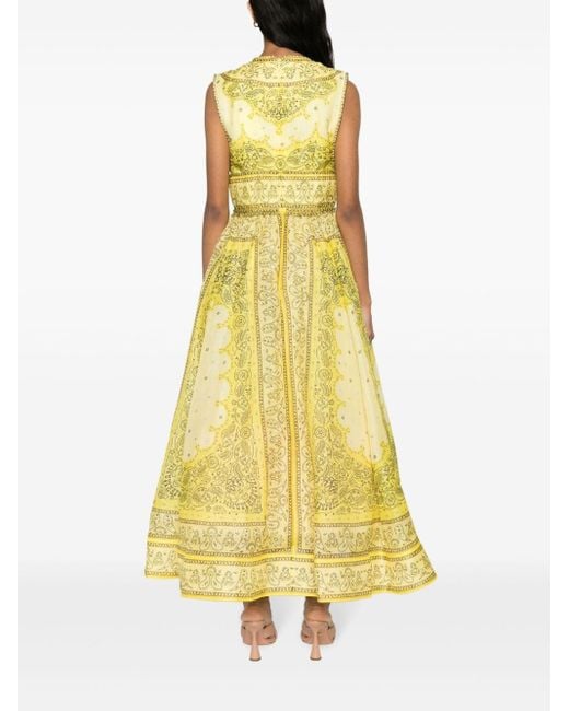 Zimmermann Yellow Kleid aus Leinengemisch mit Bandana-Print