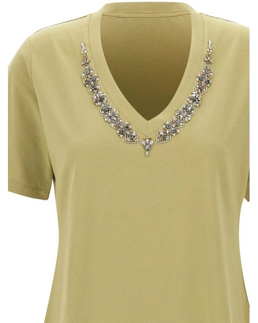 T-Shirt Con Scollo A V di Elena Miro in Green