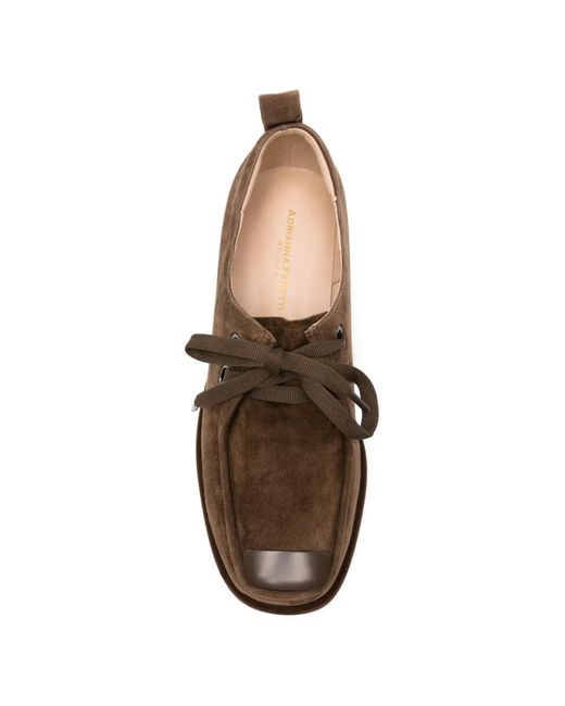 ADRIANNA FERETTI Brown Suede Lace-Up Fastening Derby Shoes