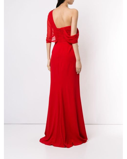badgley mischka asymmetrical ruffle gown