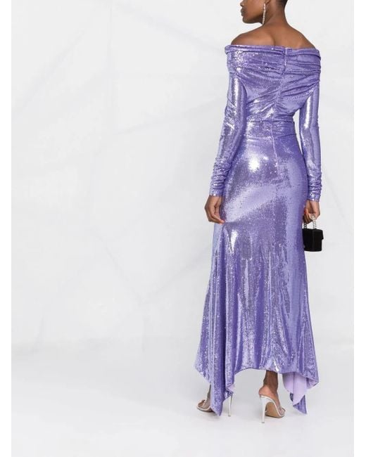 The Attico Purple Off-Shoulder Sequin Dress