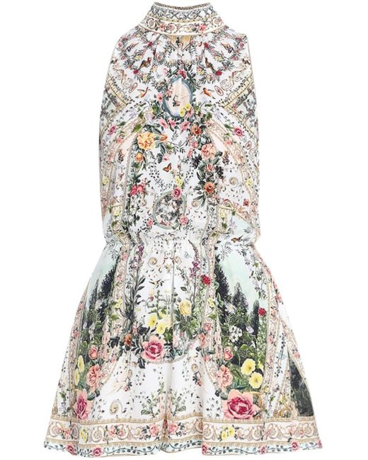 Camilla White Floral-print Silk Playsuit