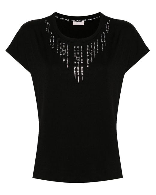 T-shirt con decorazione di cristalli di Liu Jo in Black