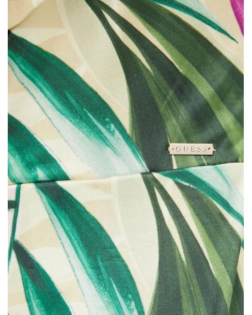 Guess Green Ruffle-Detail Tropical-Print Jumpsuit