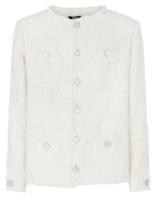 Gcds White Sequin-Embellished Tweed Jacket