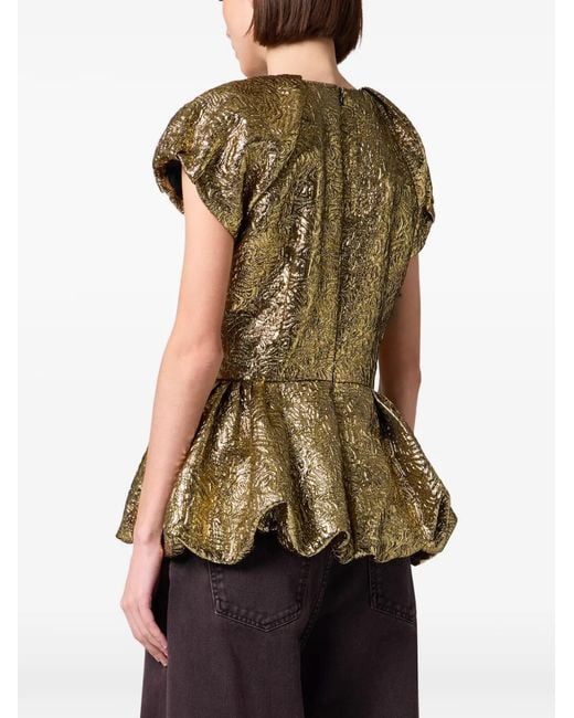 MSGM Green Jacquard-Effect Peplum Top