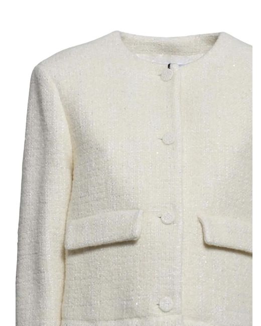 MSGM White Fringed Flap-Pockets Tweed Jacket