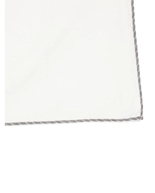 Eleventy White Contrast-Border Pocket Square for men