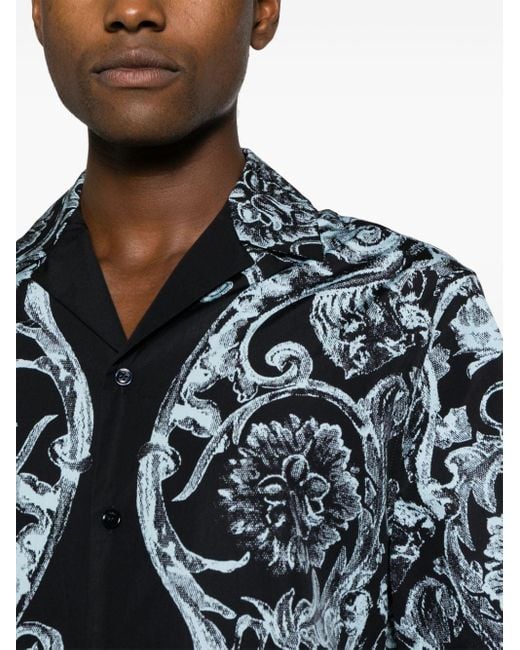 Camicia con stampa Barocco di Versace in Black da Uomo