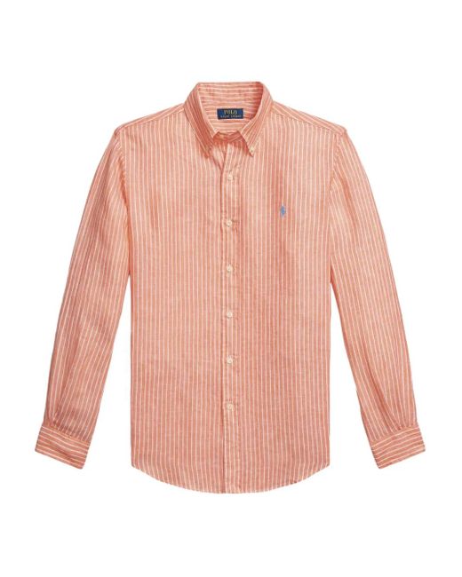 Polo Ralph Lauren Pink Striped Linen Shirt for men