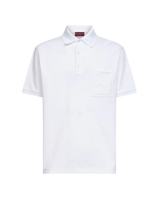 Gucci White Patch-Pocket Polo Shirt for men