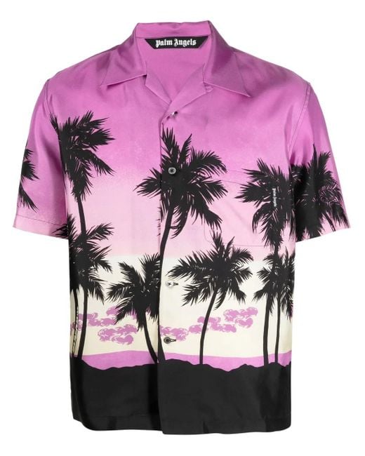 Palm Angels Pink Sunset Bowling Shirt Purple/black for men