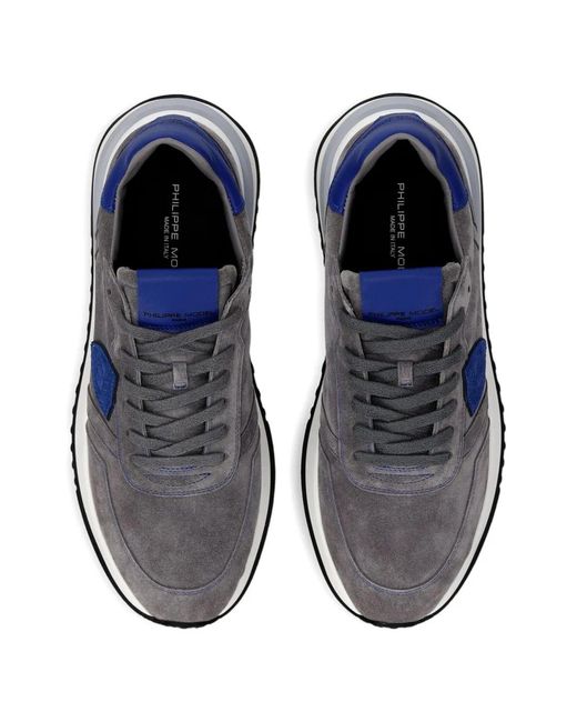 Philippe Model Blue Suede-Panelled Sneakers for men