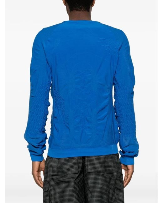 Roa Blue Wama 3D Textured-Knit Long-Sleeve T-Shirt for men