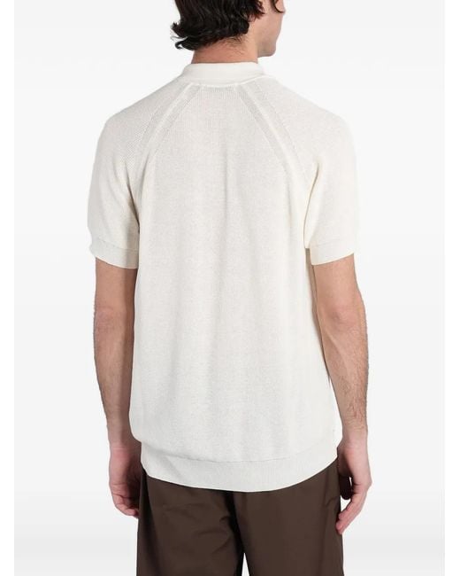 Grayed White Raglan-Sleeve Button-Down Polo Shirt for men