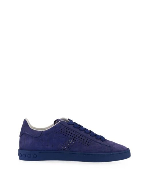 Tod's Blue Croc-Effect Perforated Sneakers