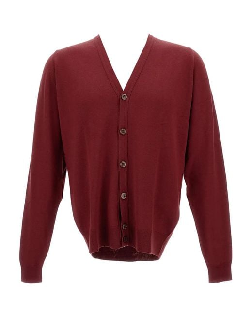 John Smedley Red V-Neck Button-Up Cardigan for men