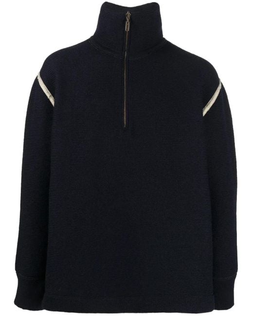 Maison Margiela Blue Elbow-Patch Knitted Jumper for men