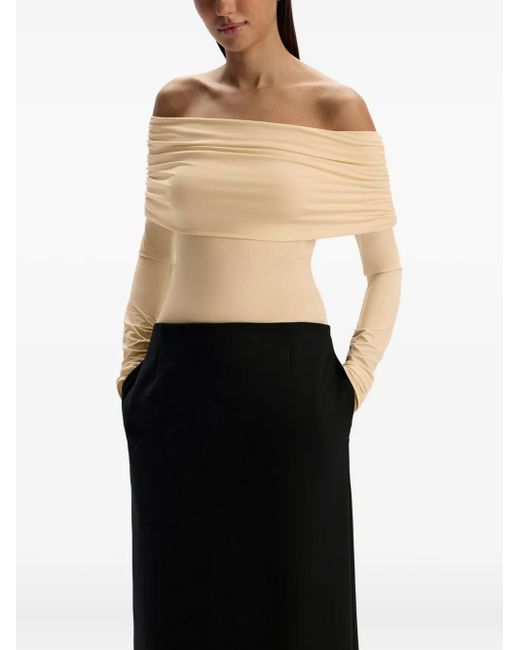 12 STOREEZ Natural Draped Off-Shoulder Top