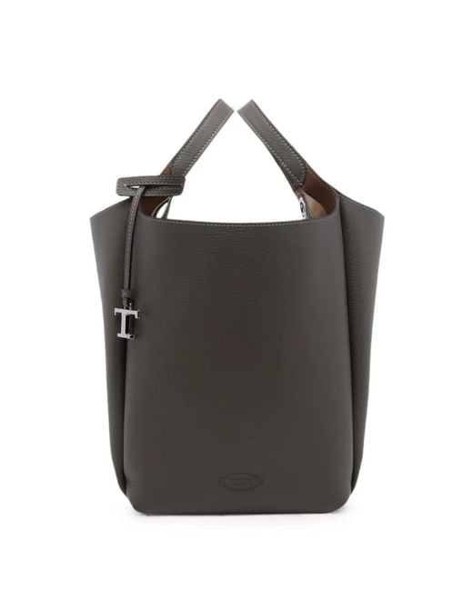 Tod's Black Leather Logo-Charm Bucket Bag