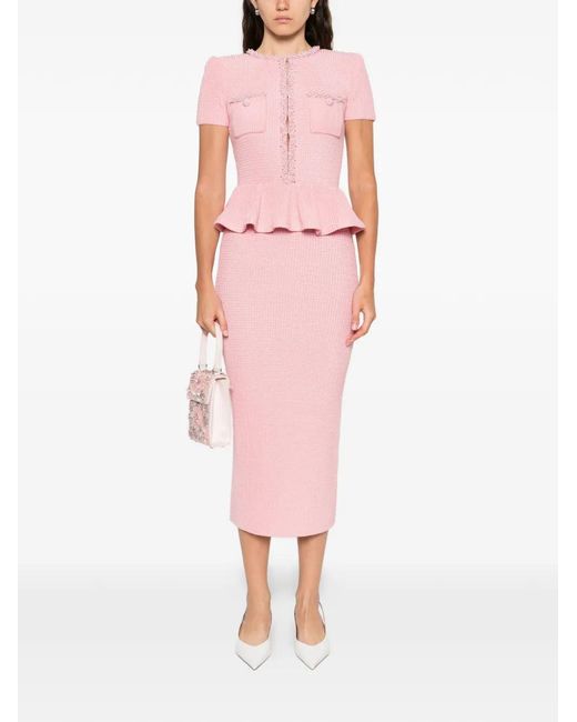 Self-Portrait Pink Peplum Midi Dress